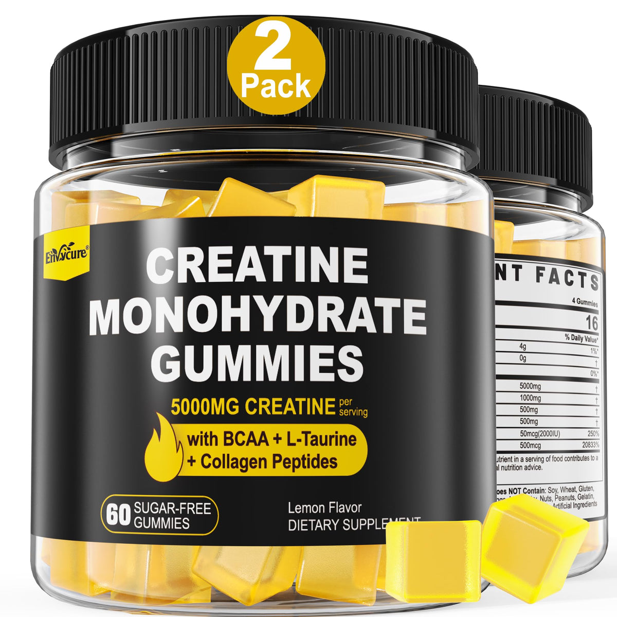 Creatine Monohydrate Gummies lemon flavor bottle front