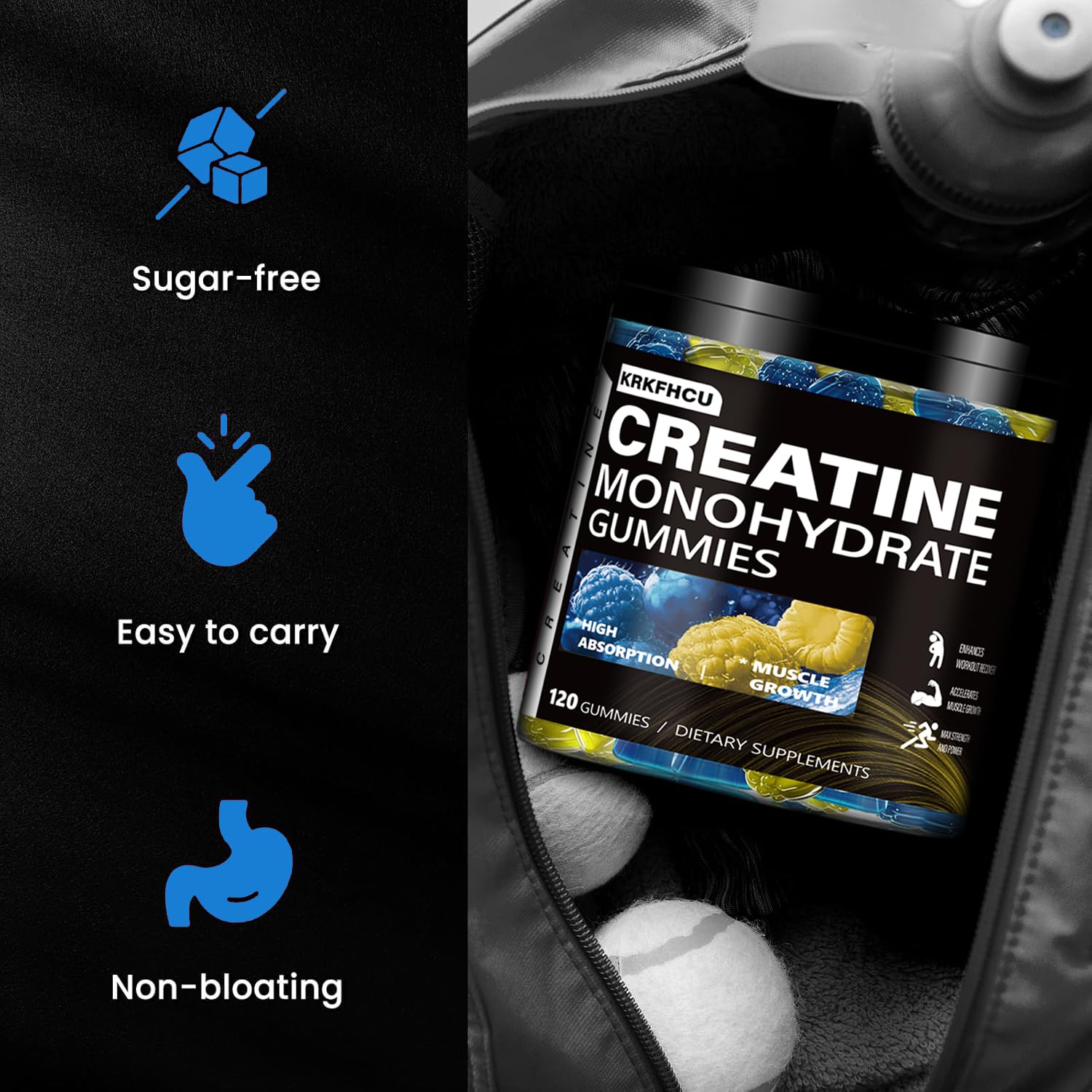 Retail packaging display of Creatine Monohydrate Gummies bottle