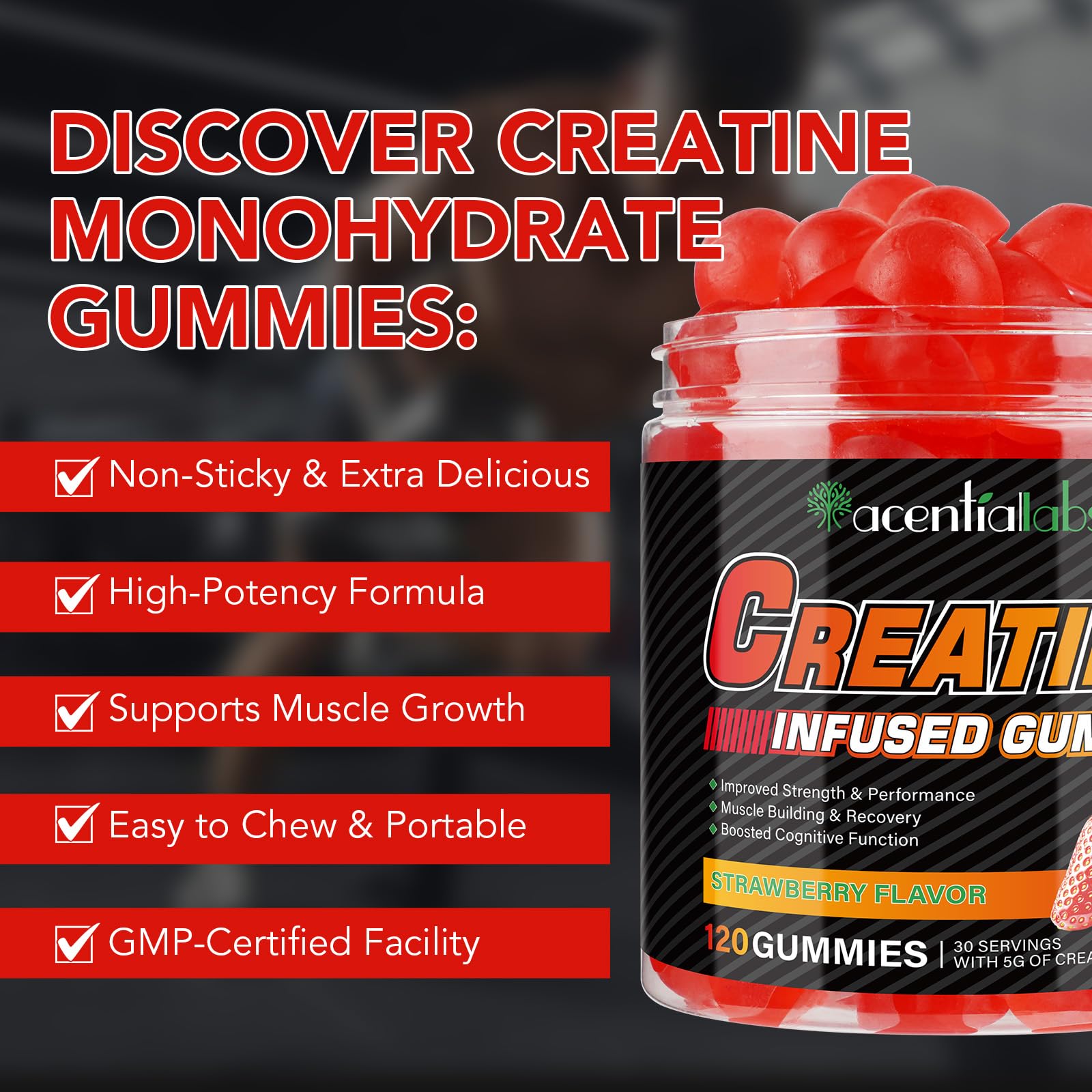 Front of packaging for Creatine Monohydrate Gummies