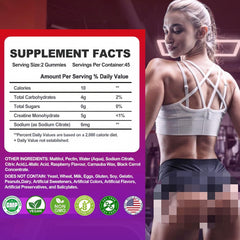 Two raspberry-flavored creatine gummies on white background