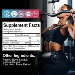 Creatine Monohydrate Gummies Raspberry bottle back label