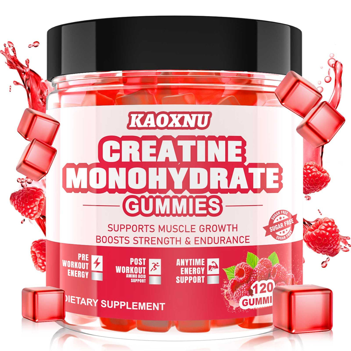 Creatine Monohydrate Gummies Raspberry bottle front view