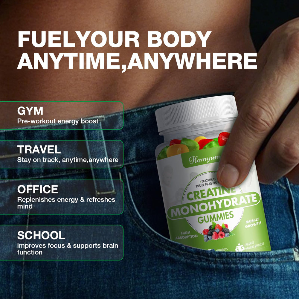 Serving of Creatine Monohydrate Gummies beside bottle