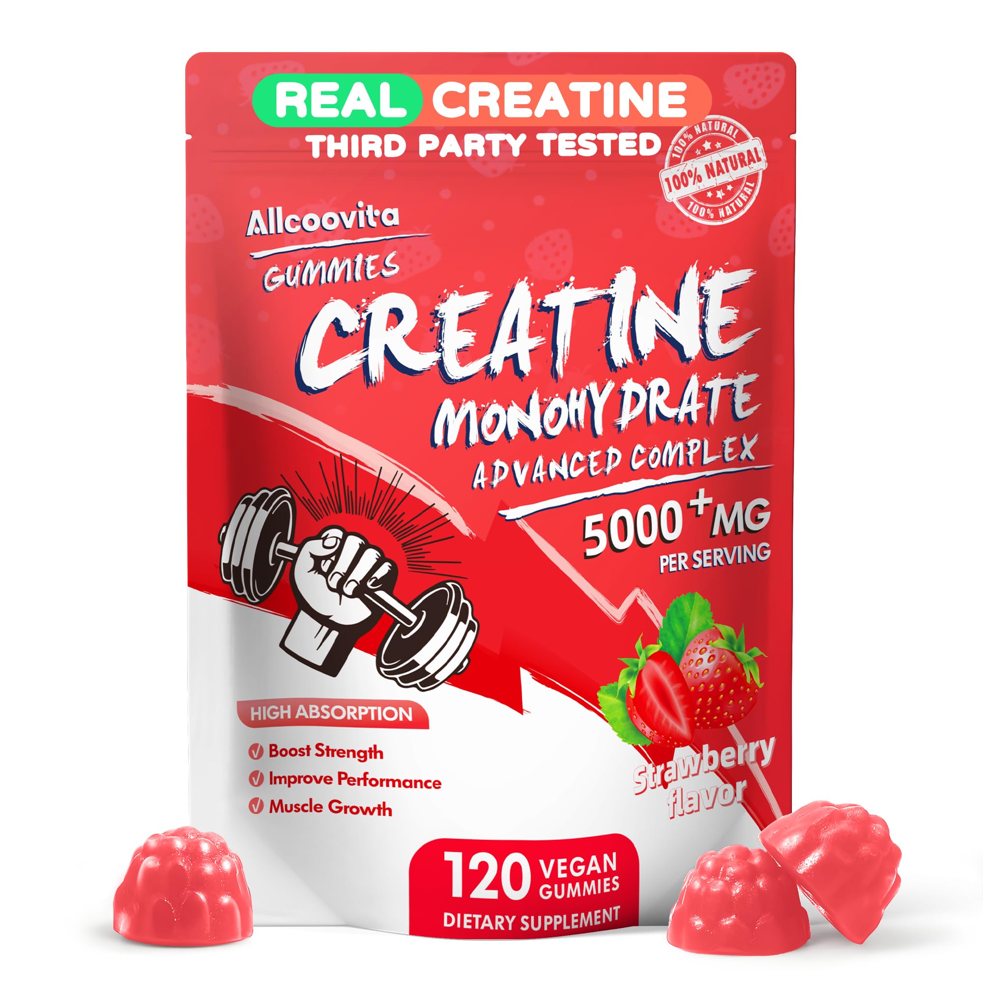Creatine Monohydrate Gummies Strawberry bottle front view
