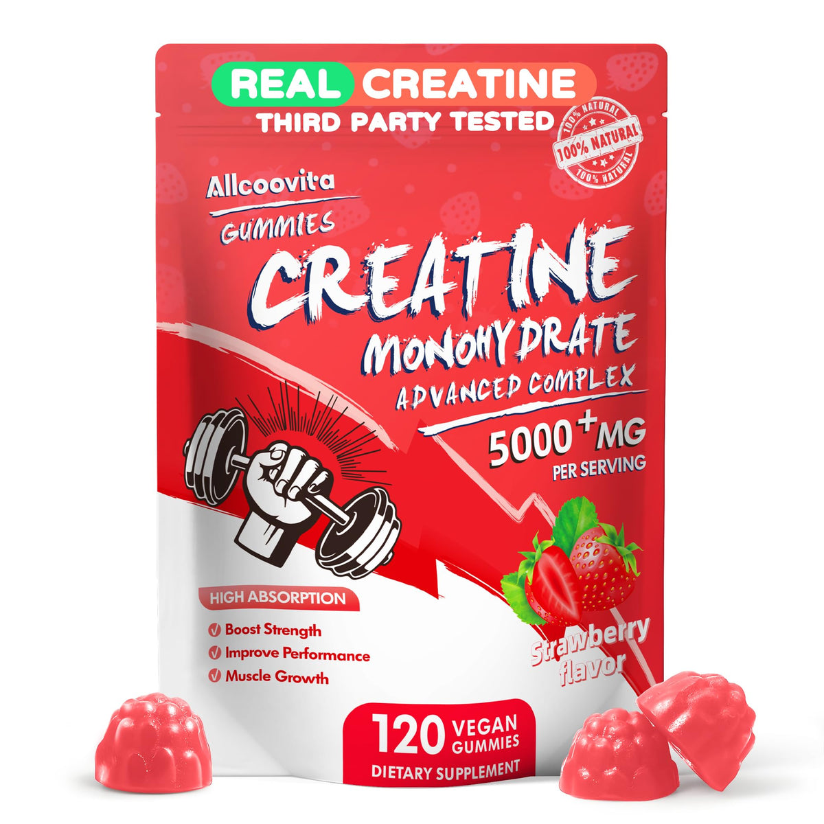 Creatine Monohydrate Gummies Strawberry bottle front view