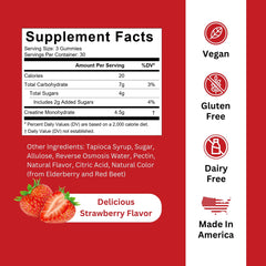 Close-up of a strawberry-flavored creatine gummy