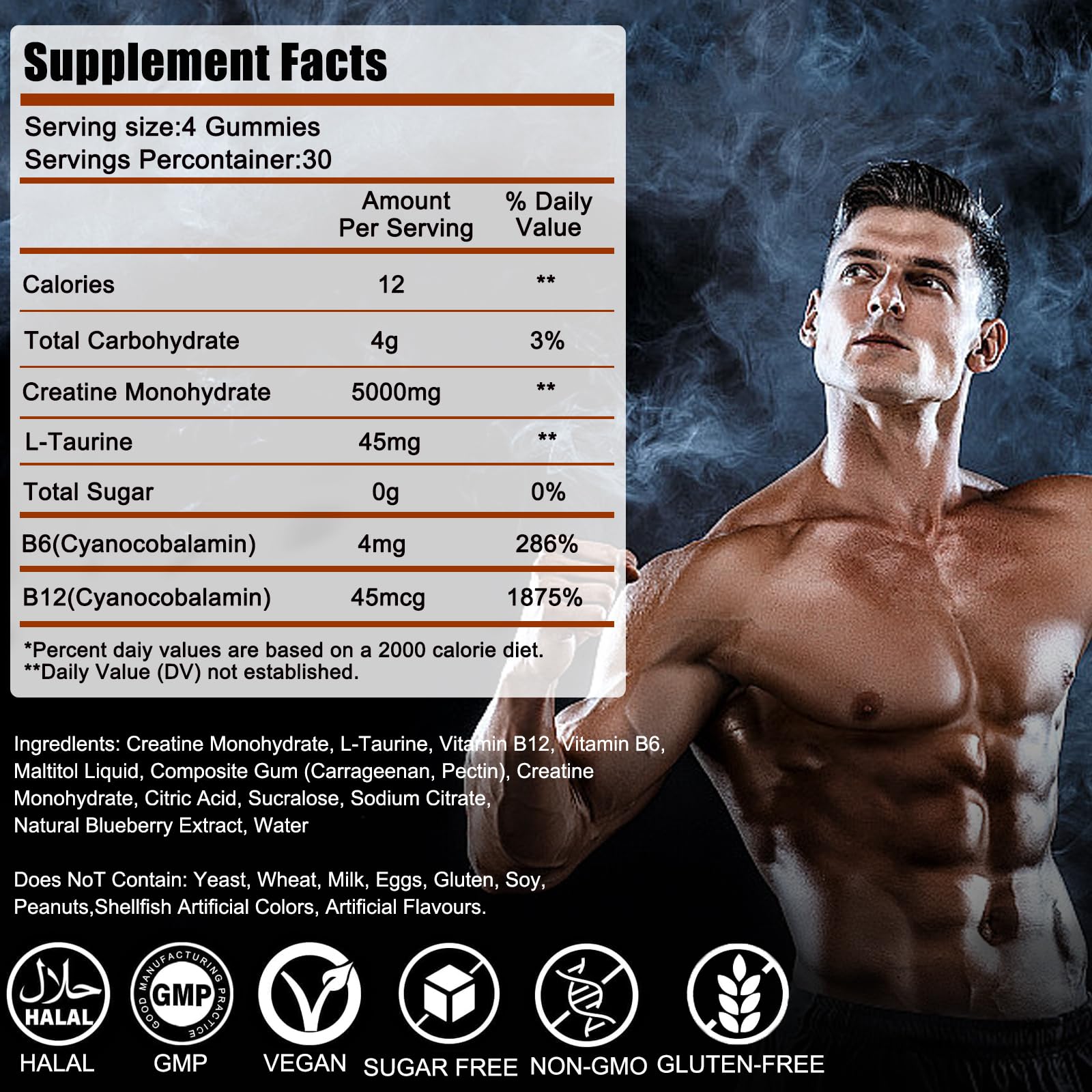 Sugar-free vegan gummies nutrition label