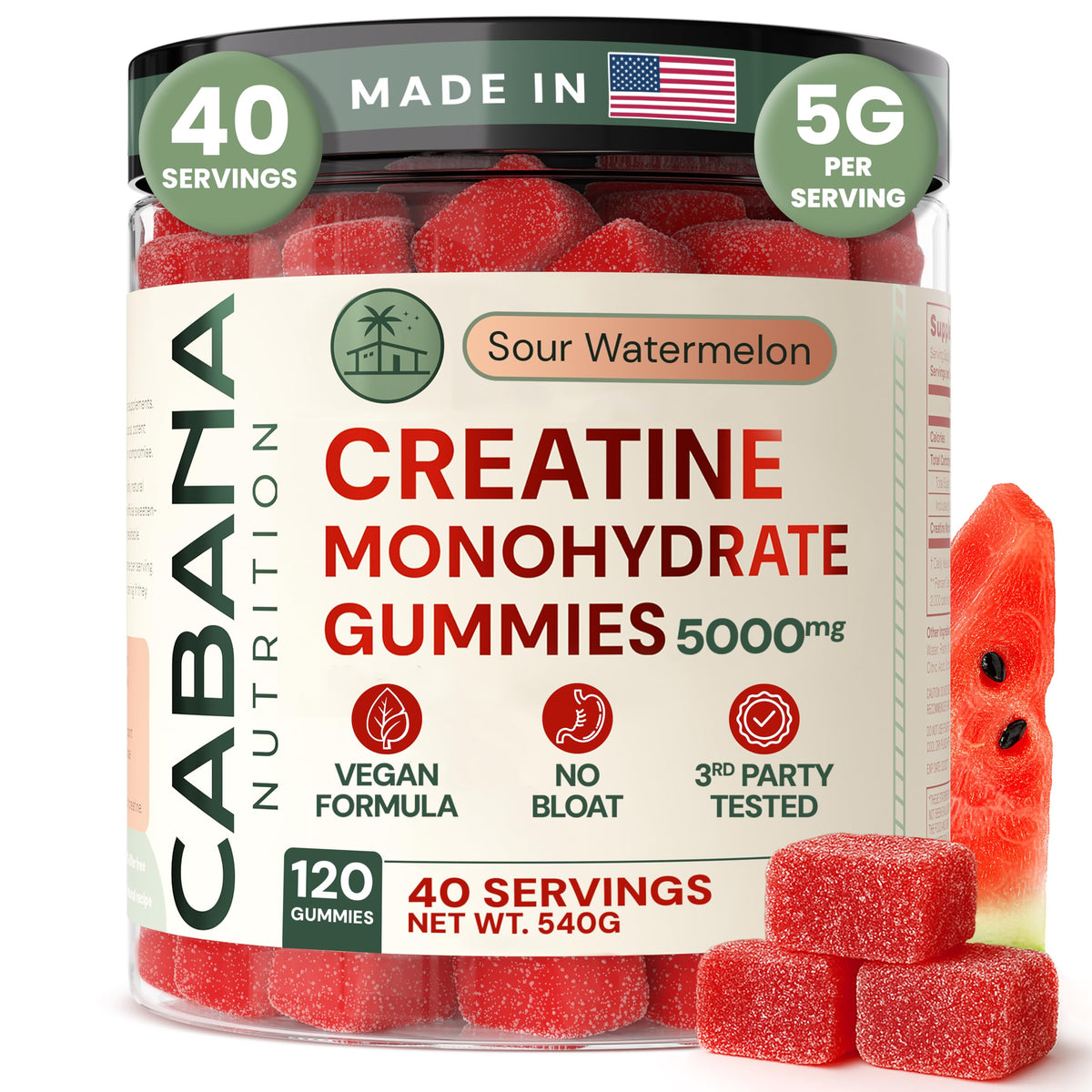 Watermelon flavored creatine monohydrate gummies - front view