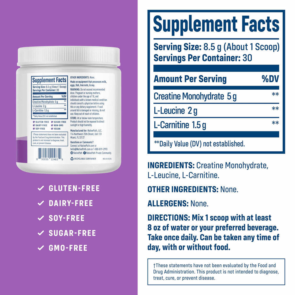Creatine Monohydrate with L-Leucine and L-Carnitine ingredients per serving