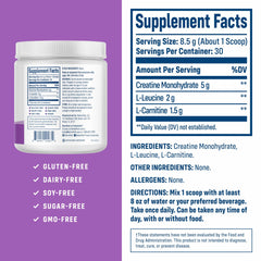 Creatine Monohydrate with L-Leucine and L-Carnitine ingredients per serving