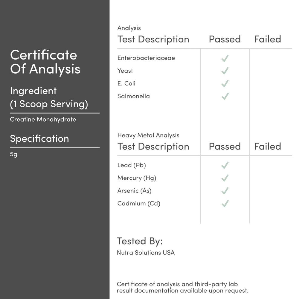 Third party testing seal and quality assurance for Double Wood Creatine Monohydrate
