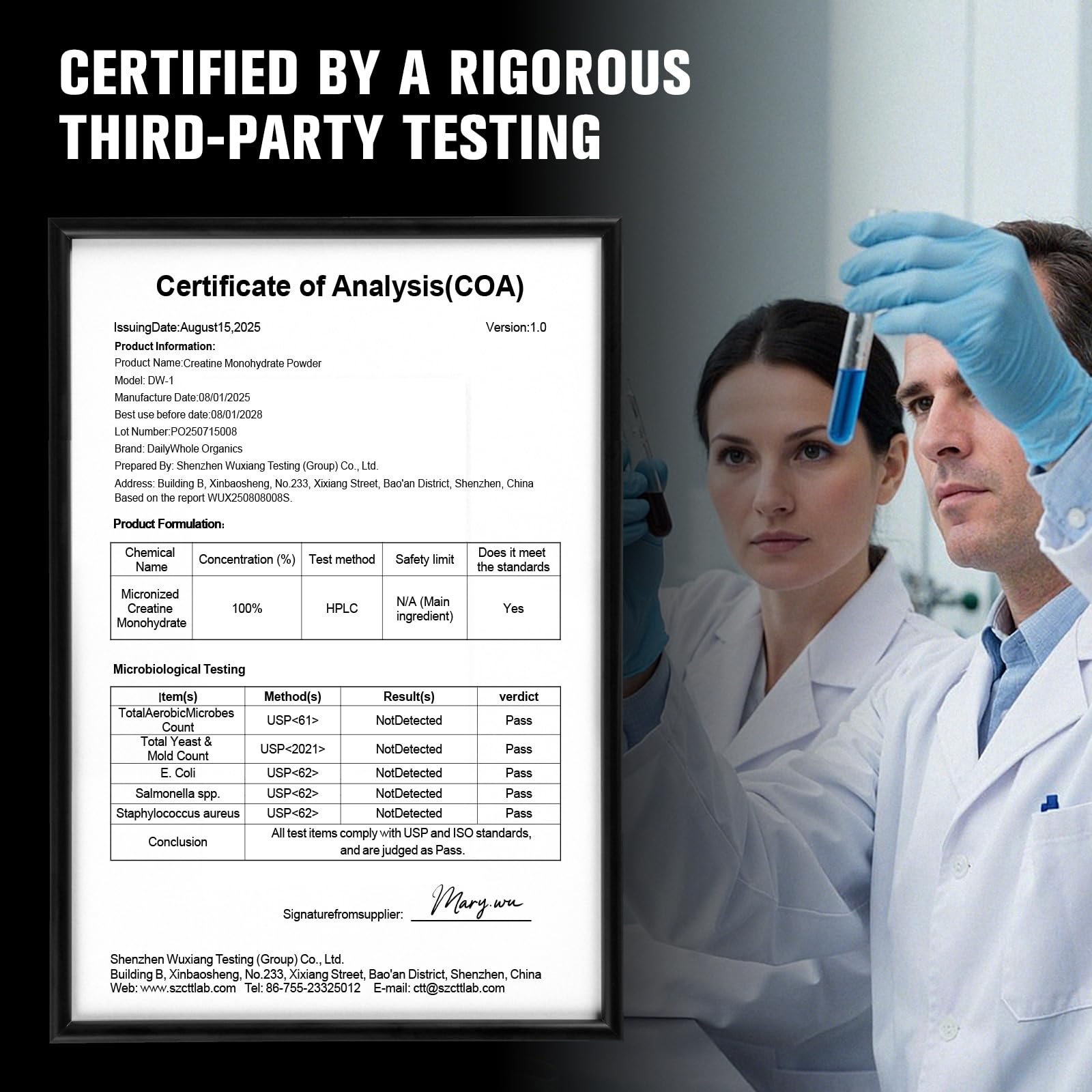 Nutrition facts label for Creatine Monohydrate Powder 300g