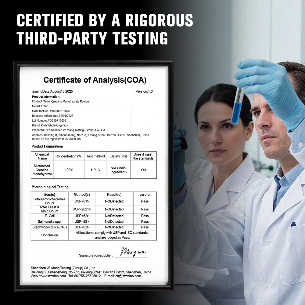 Nutrition facts label for Creatine Monohydrate Powder 300g