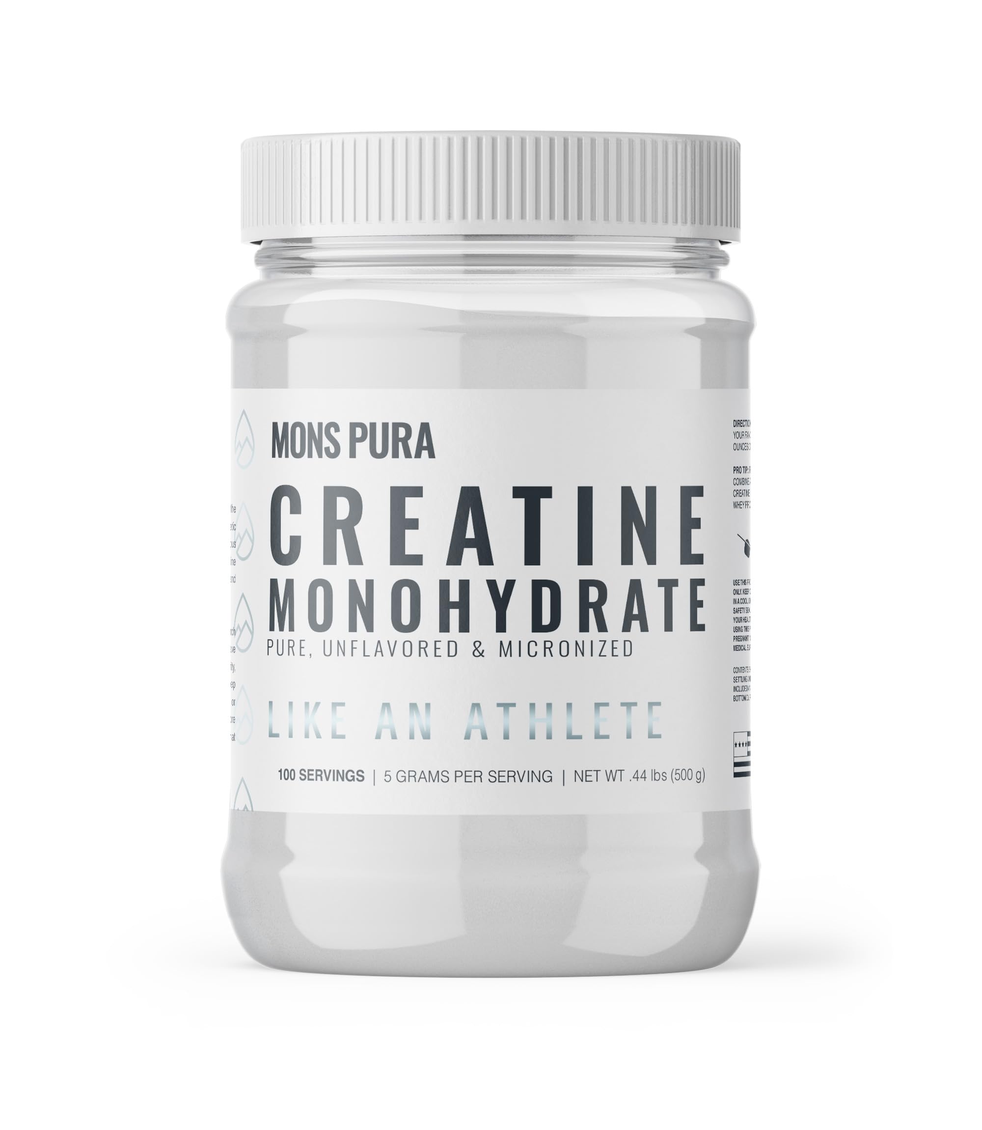 Front view of 500g Creatine Monohydrate powder