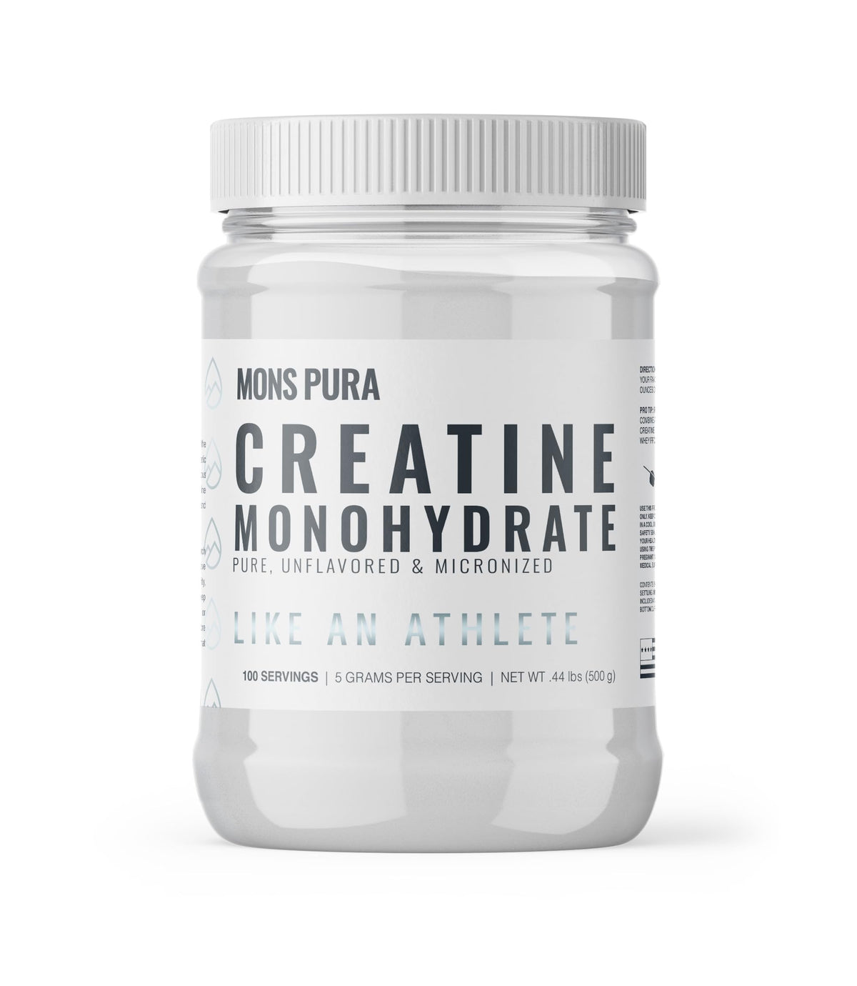 Front view of 500g Creatine Monohydrate powder