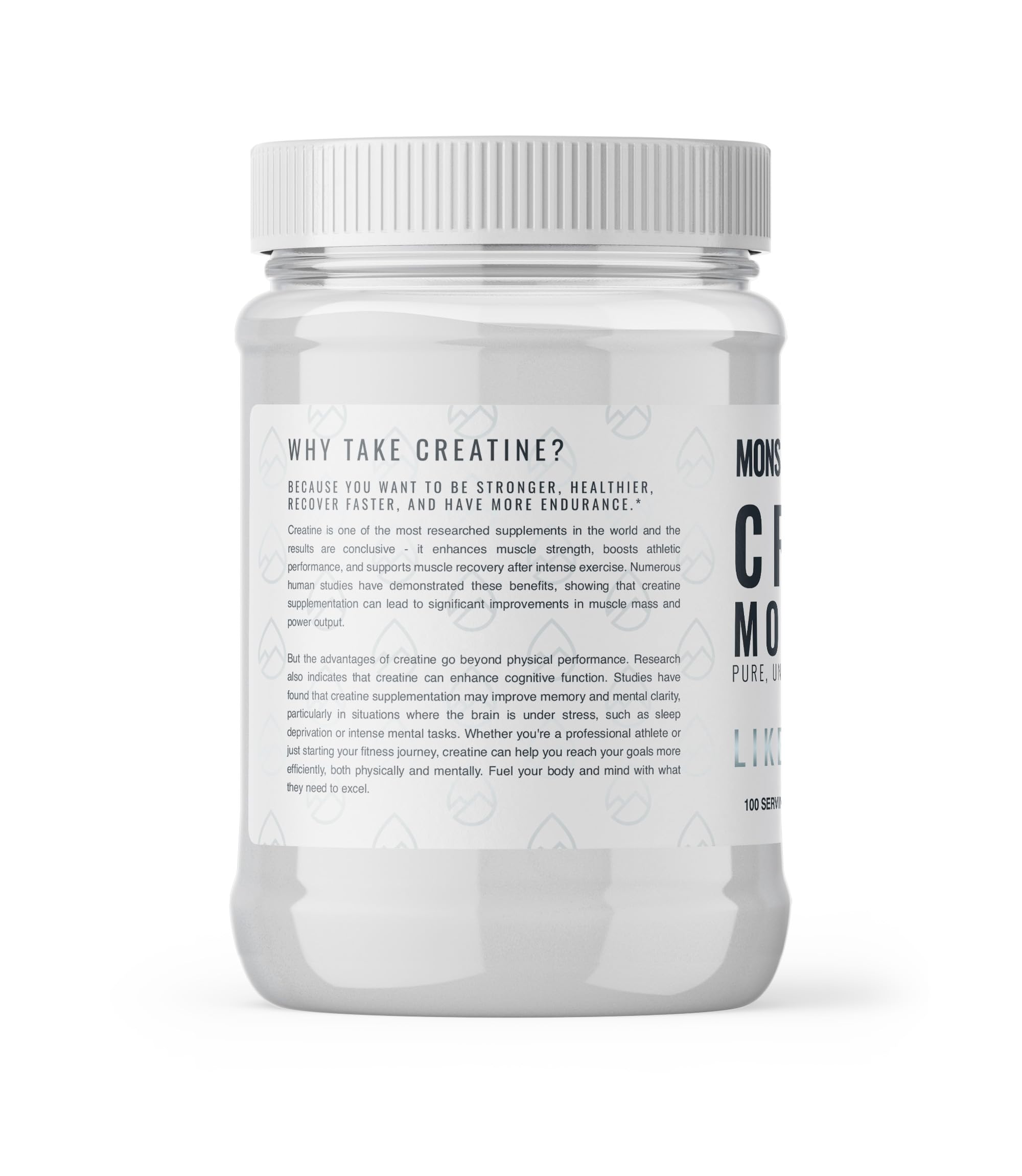Side profile of Creatine Monohydrate powder 500g