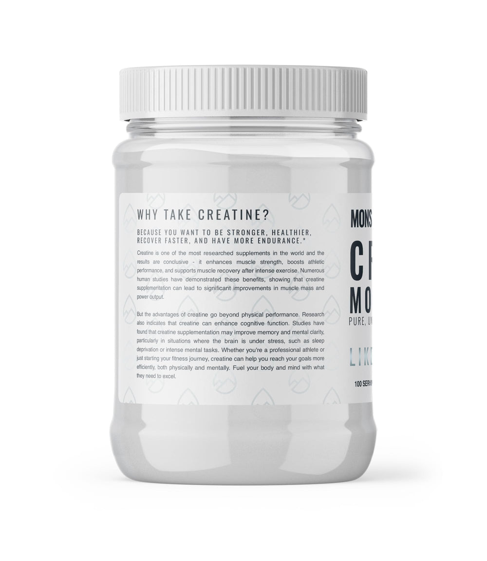 Side profile of Creatine Monohydrate powder 500g