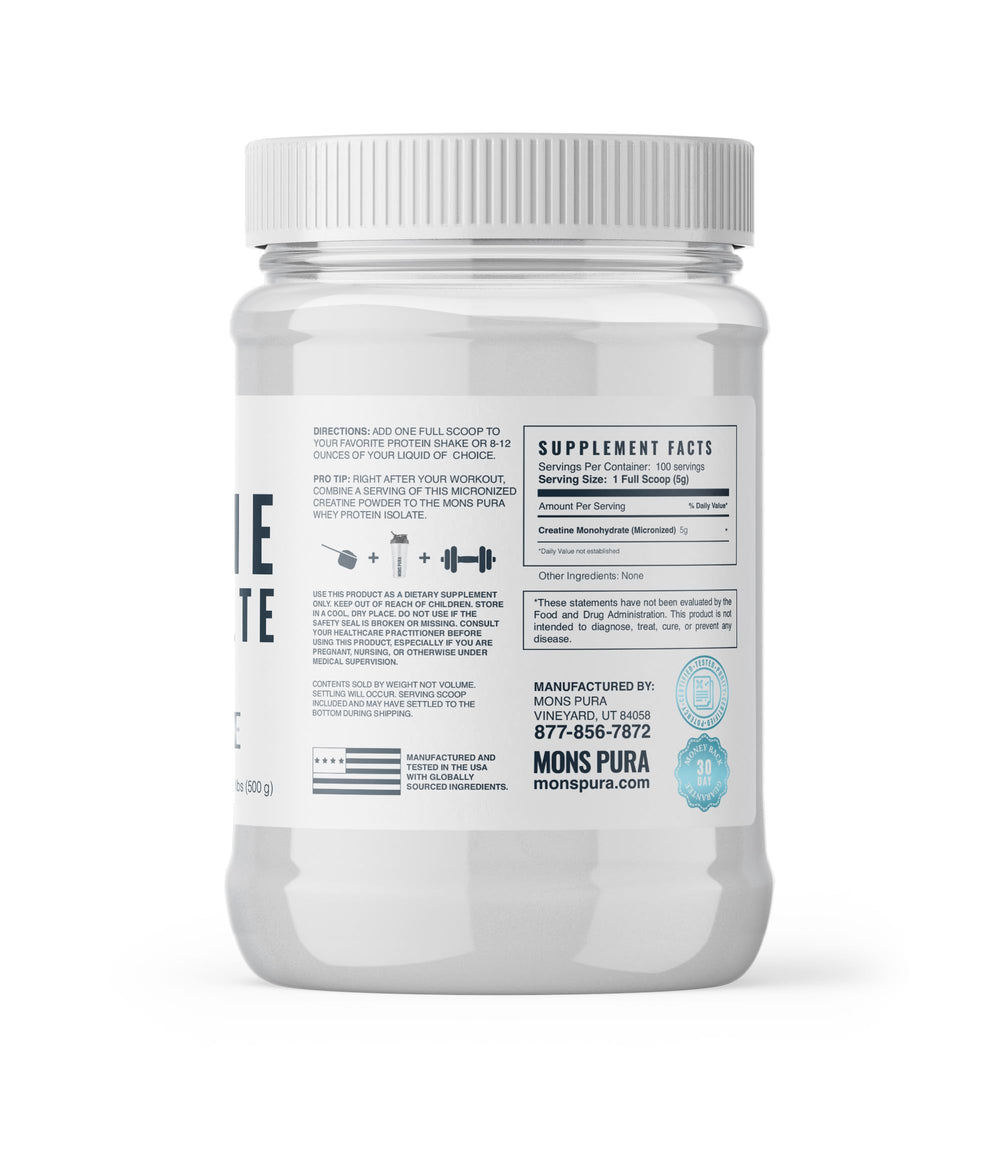 Close-up of micronized Creatine Monohydrate powder texture