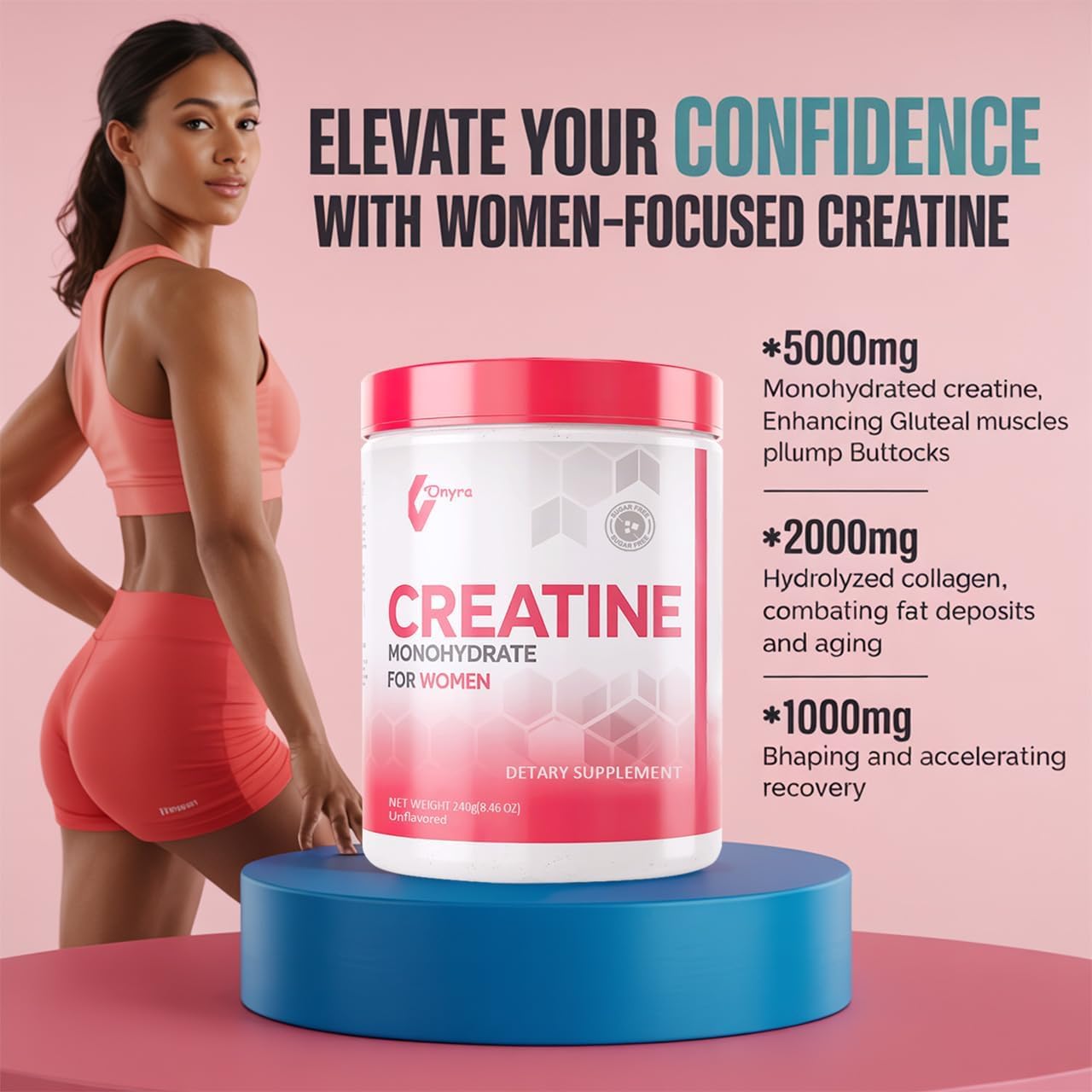 Close-up of powder showing creatine, collagen & BCAA components