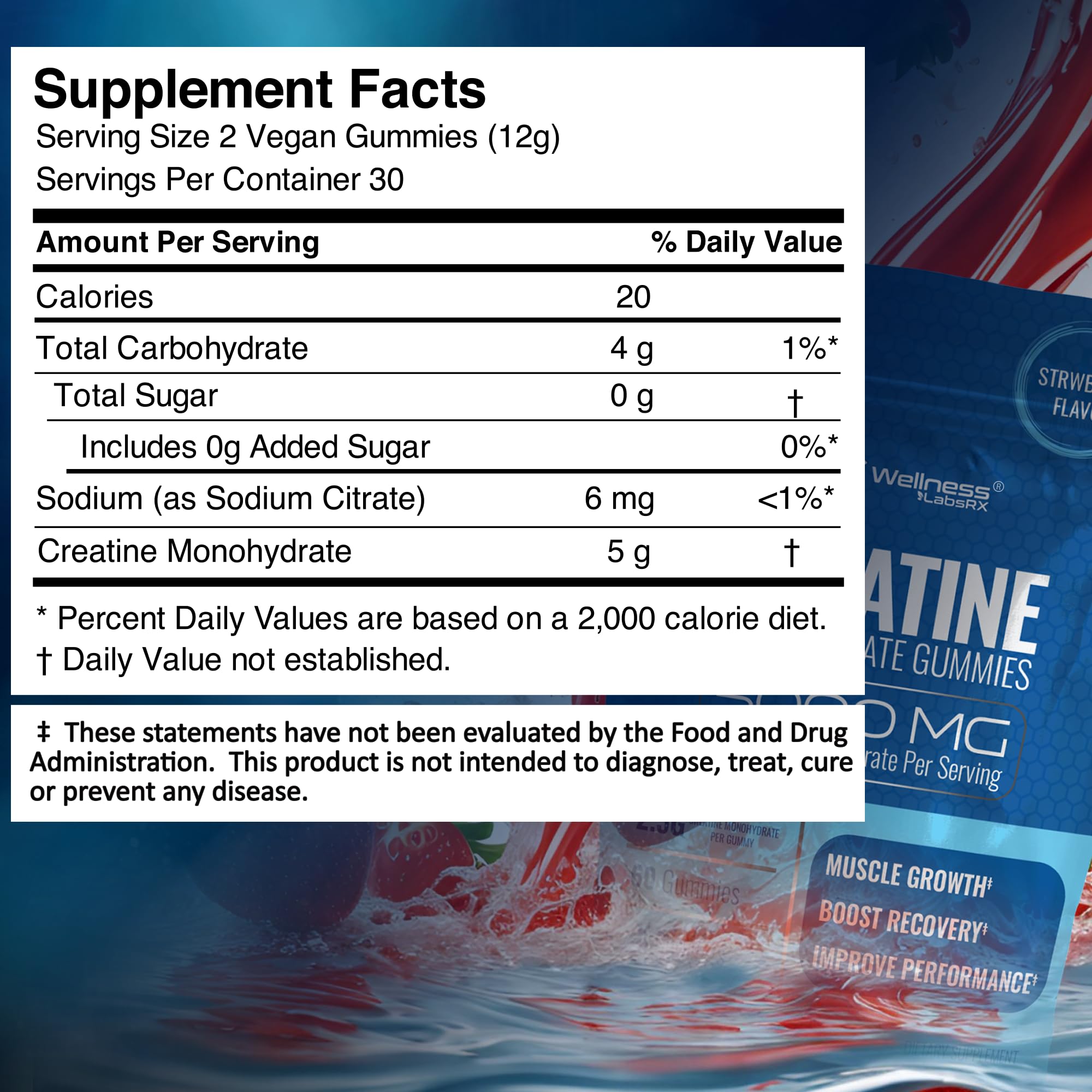 Back packaging label of Creatine Gummies 5000mg