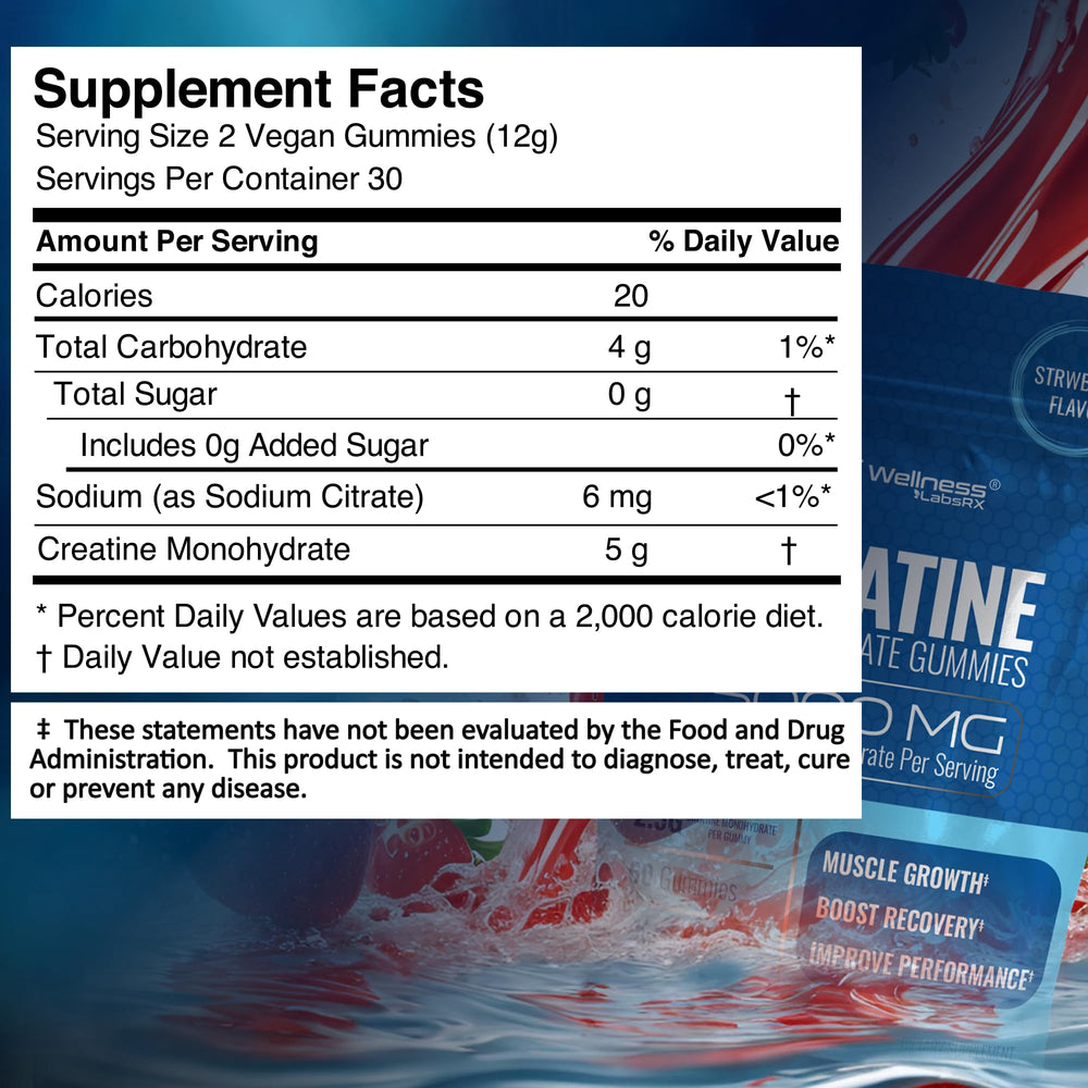Back packaging label of Creatine Gummies 5000mg