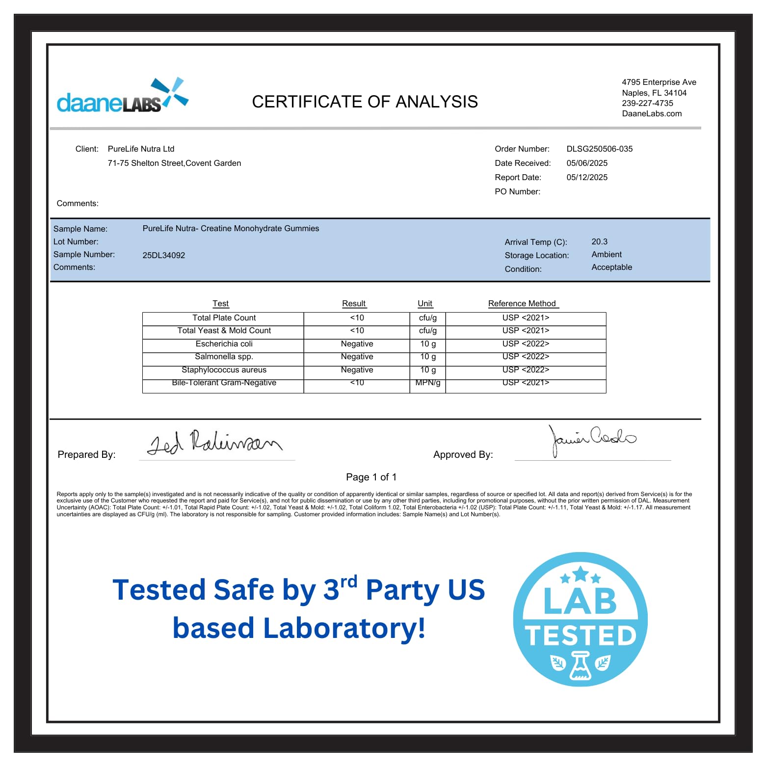 Creatine Monohydrate Gummies ingredients label