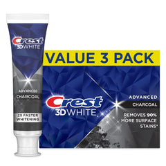Front view of Crest 3D White Advanced Charcoal Toothpaste with Fluoride, 3.3 oz, Pack of 3