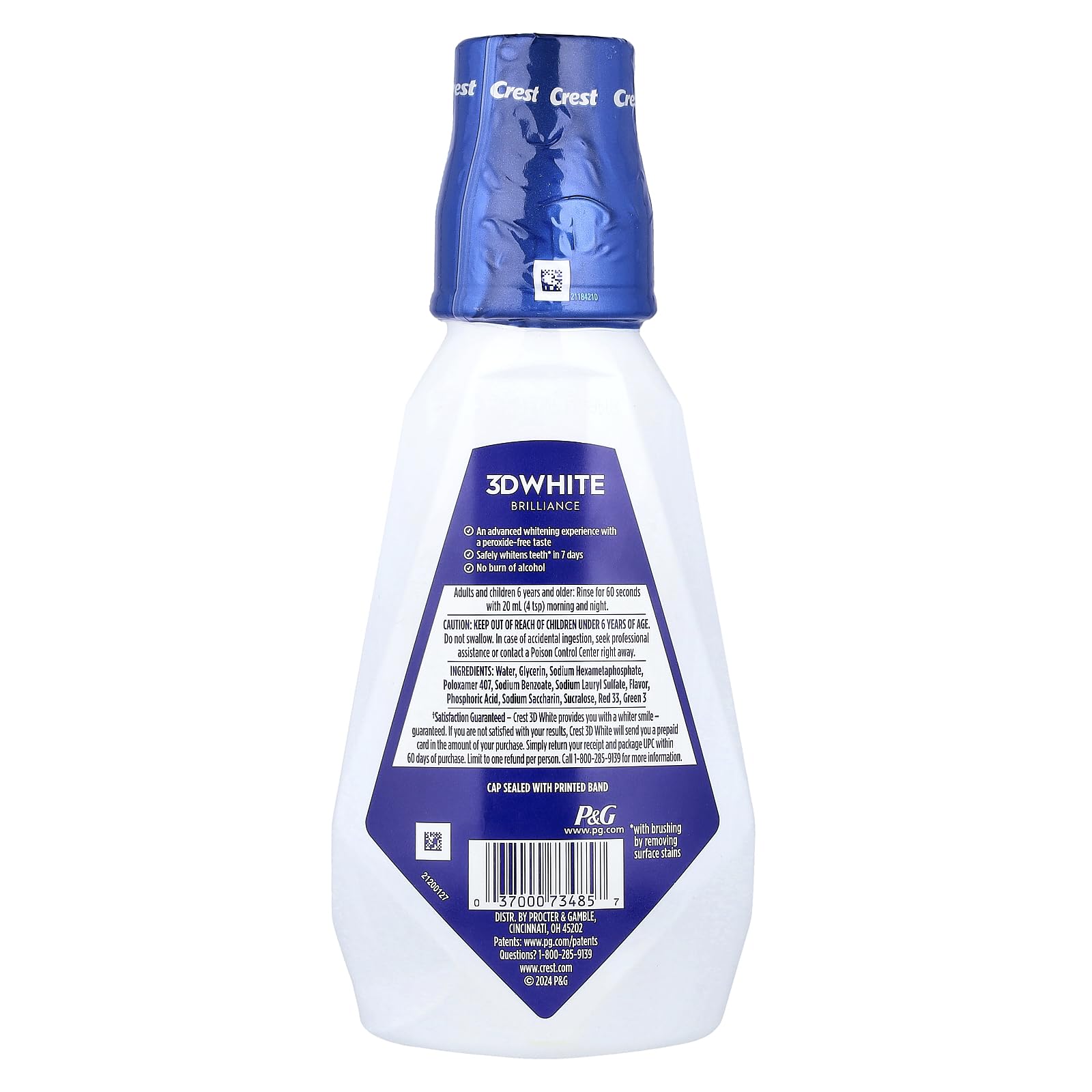 Packaging label for Crest 3D White Brilliance Mouthwash