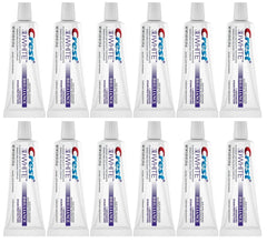 Crest 3D White Brilliance Vibrant Peppermint toothpaste travel size 0.85 oz (24 g) pack of 12 — front view