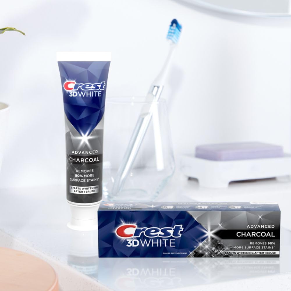 Whitening starts after the first brush claim on Crest toothpaste packaging