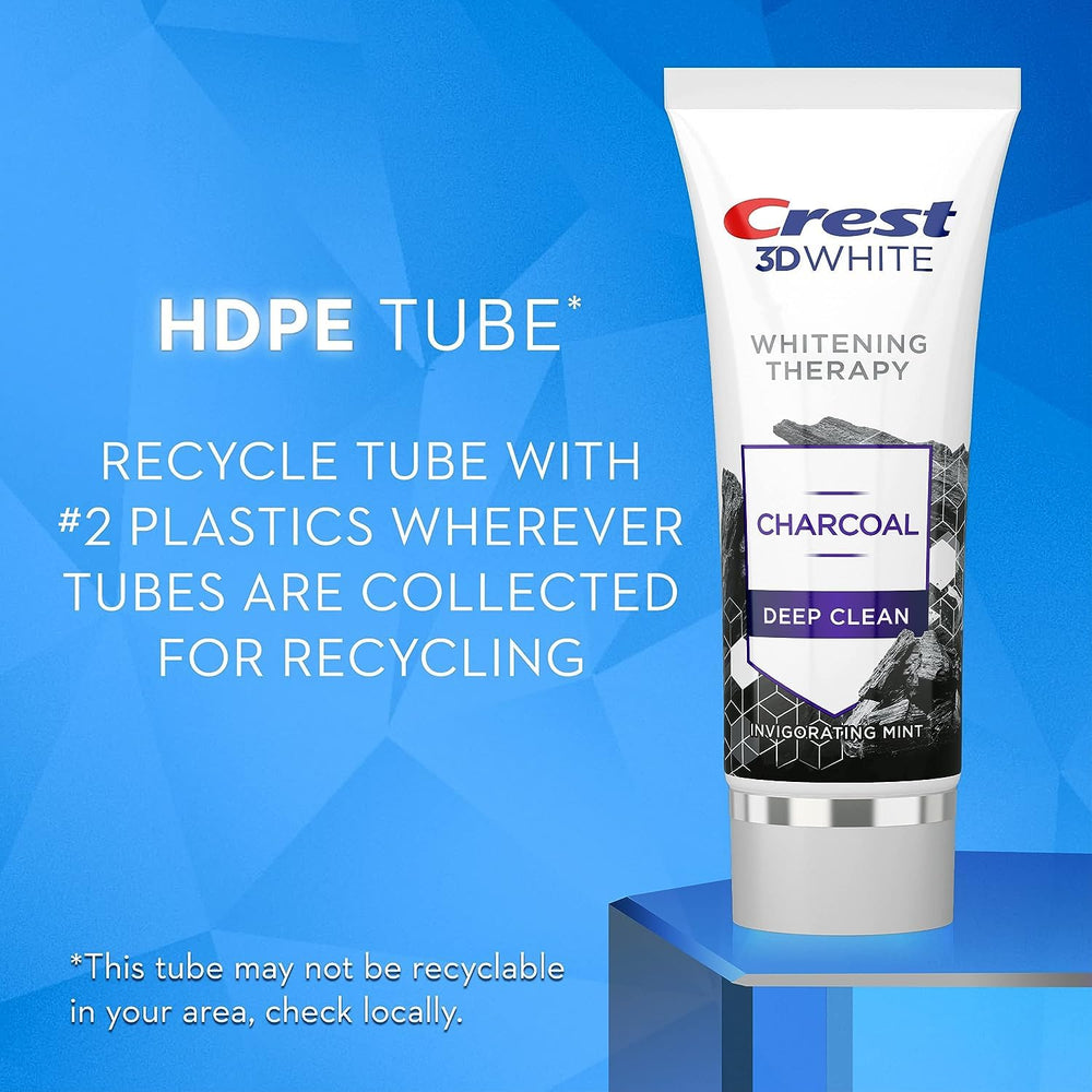 Two 3.5 oz tubes of Crest 3D White Whitening Therapy Charcoal Deep Clean toothpaste