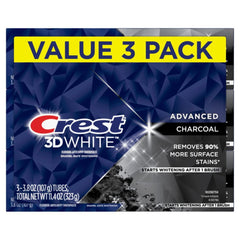 Front view of Crest 3D White Charcoal Toothpaste Pack of 3 (3.8 oz each)