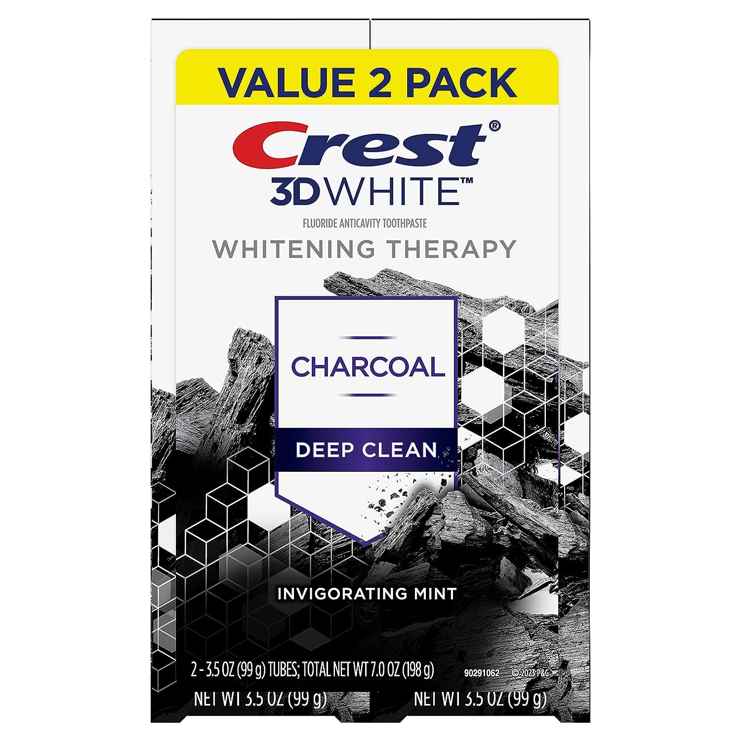 Back packaging of Crest 3D White Whitening Therapy Charcoal Deep Clean toothpaste