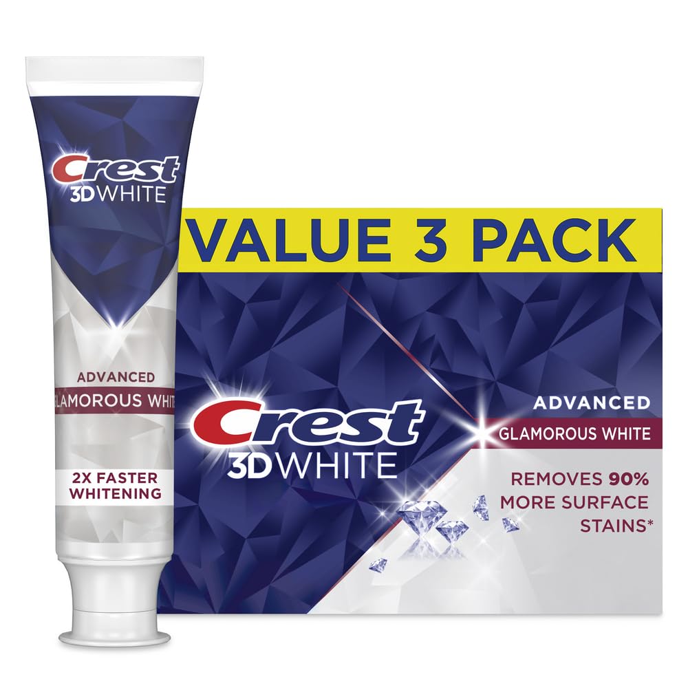Crest 3D White Glamorous White Toothpaste packaging and tubes