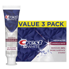 Crest 3D White Glamorous White Toothpaste packaging and tubes