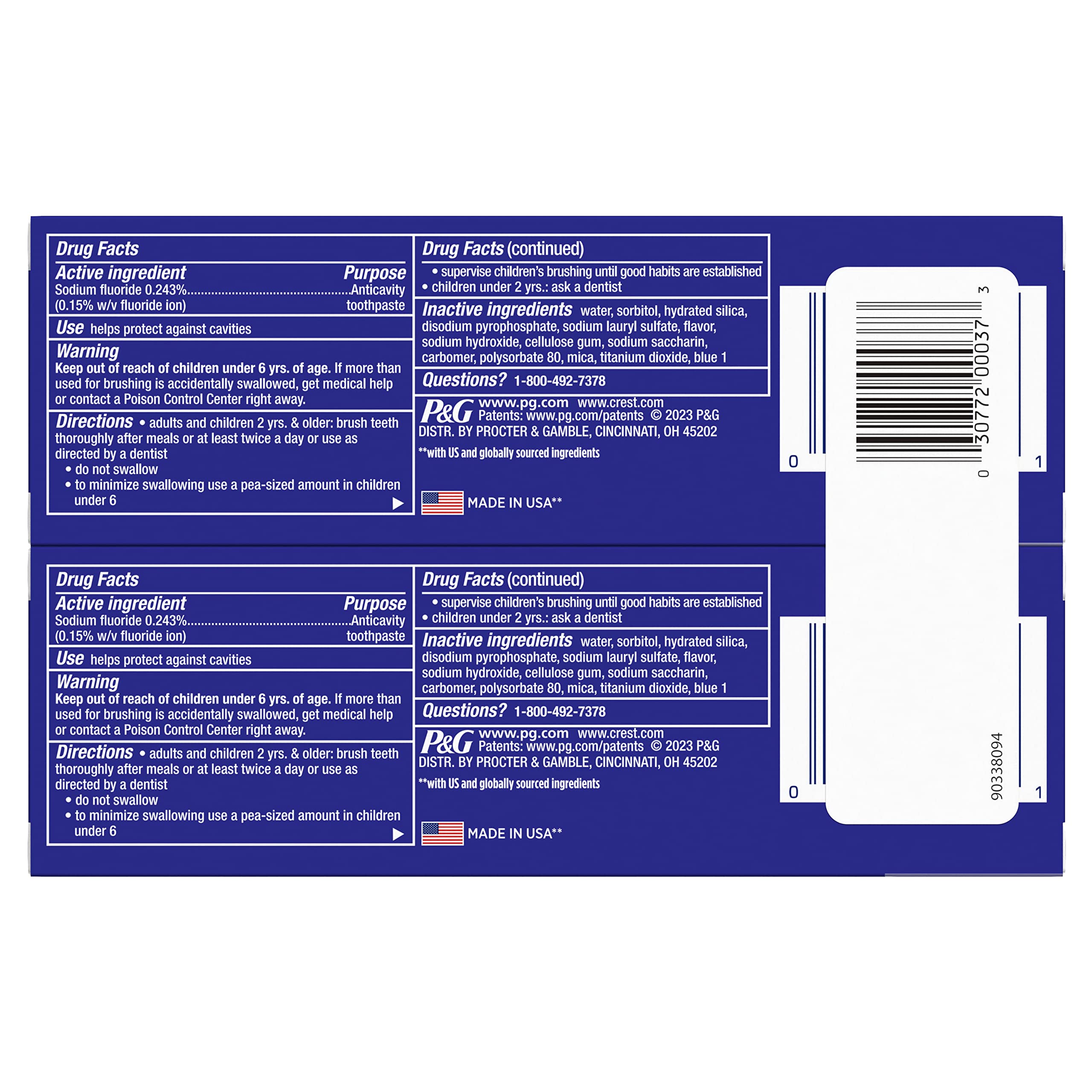 Back view of Crest 3D White Stain Eraser toothpaste packaging