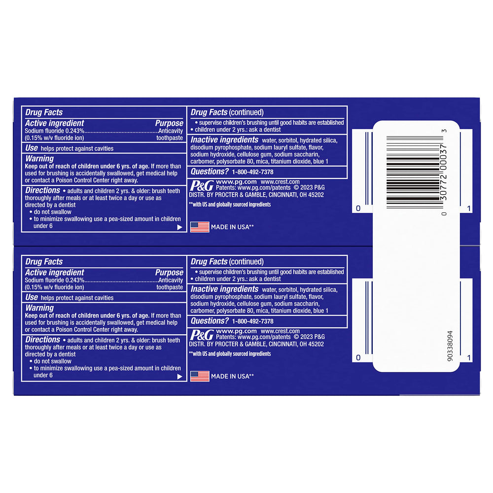 Back view of Crest 3D White Stain Eraser toothpaste packaging