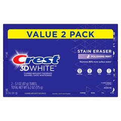 Front view of Crest 3D White Stain Eraser toothpaste two-pack Polishing Mint