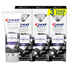 Three Crest 3D White Whitening Therapy Charcoal deep clean toothpaste tubes in a pack