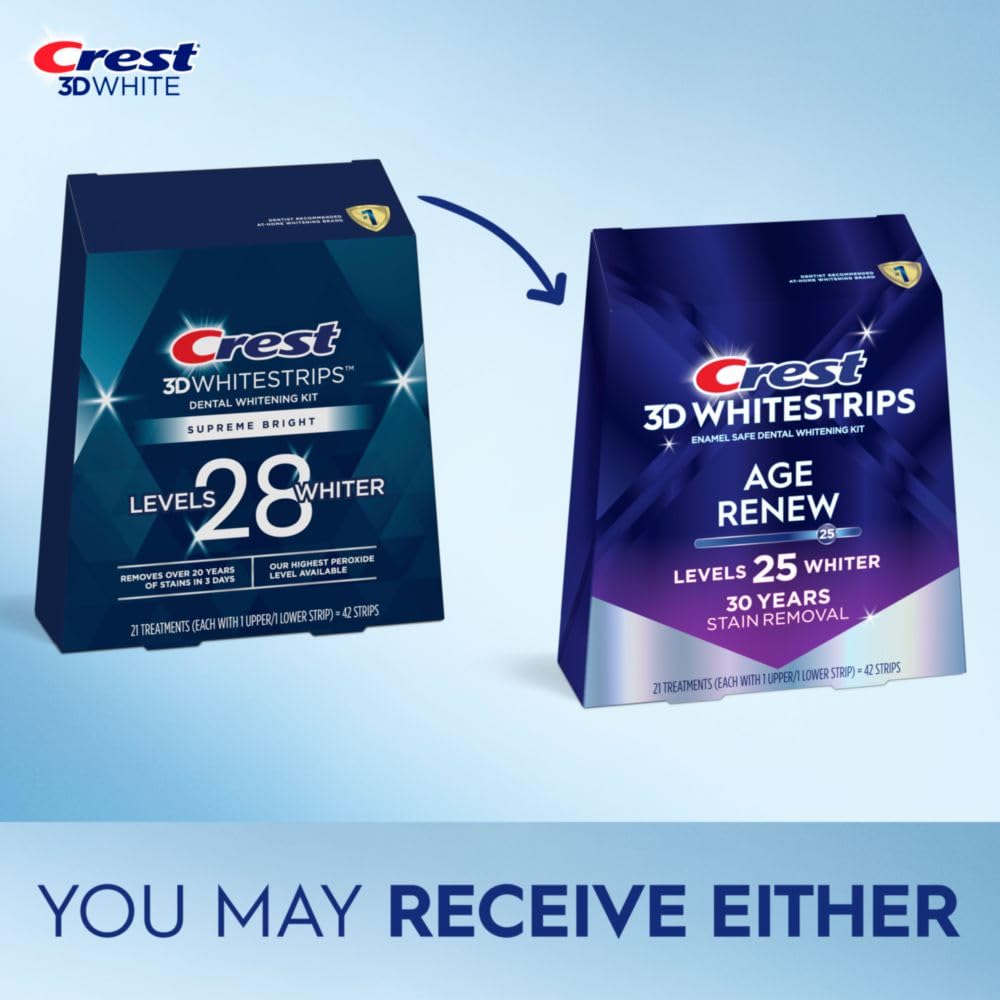 Crest 3D Whitestrips Age Renew pack shot with 42 strips