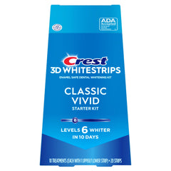Crest 3D Whitestrips Classic Vivid packaging with 20 whitening strips