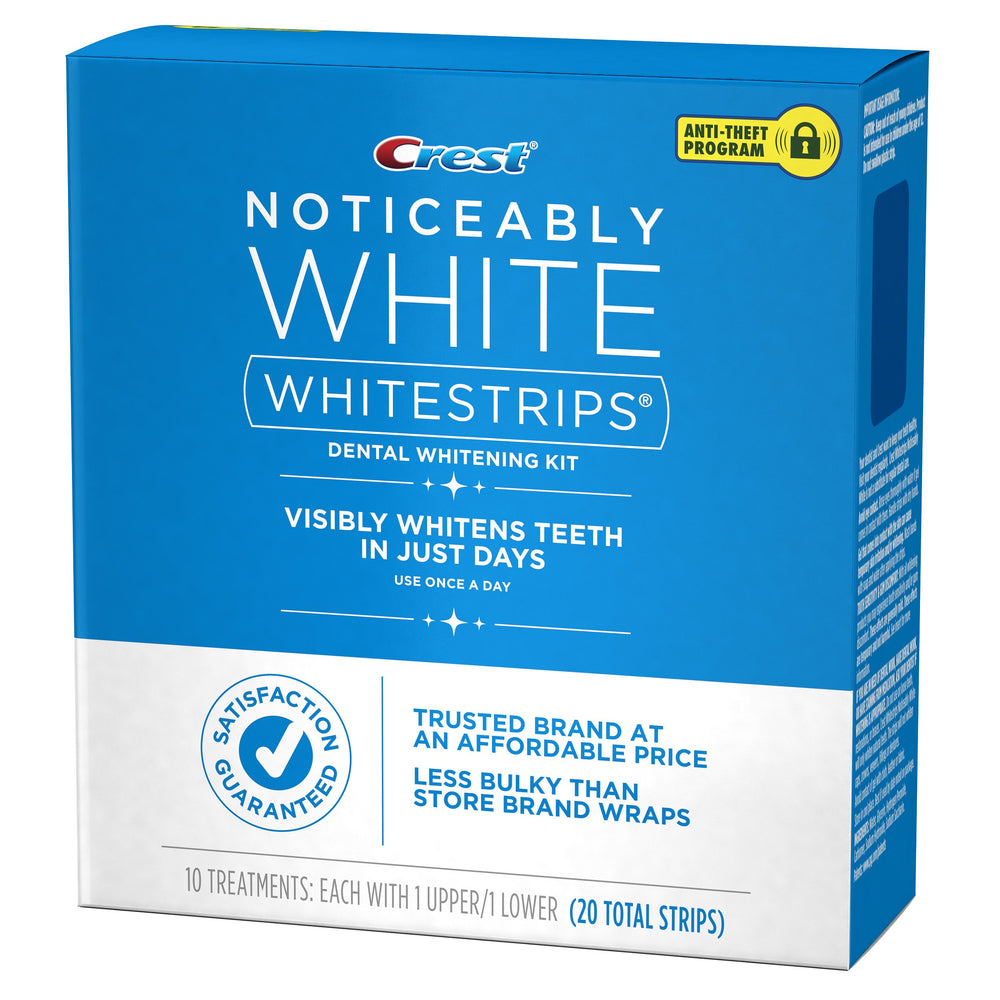 User applying whitening strip to teeth