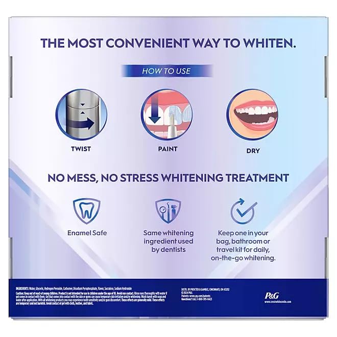 Crest 3DWhite enamel-safe whitening pens with packaging