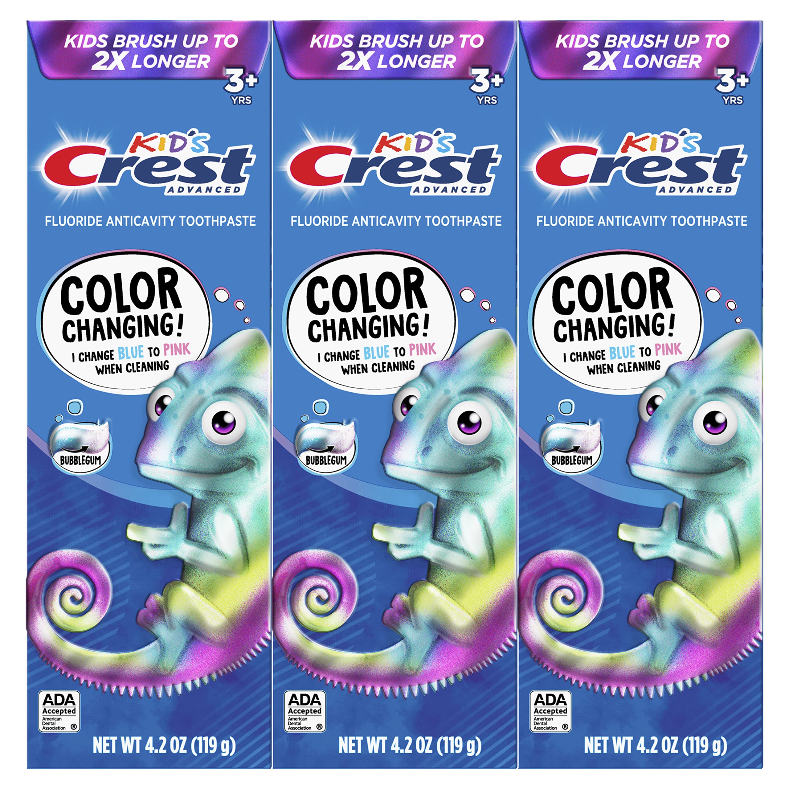 3-count carton of Crest Advanced Kid's Fluoride Toothpaste