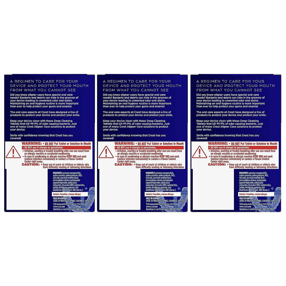 Close-up view of Crest Aligner Care Deep Cleaning Tablets in a tray
