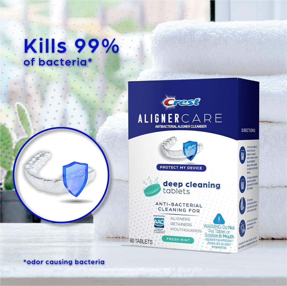 Three 60-count packs of Crest Aligner Care Deep Cleaning Tablets