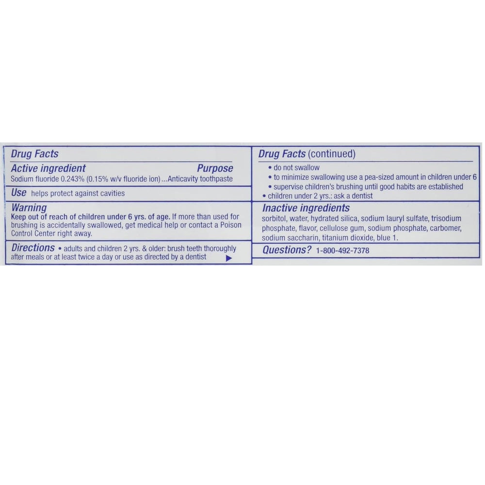 Close-up of Crest Cavity Protection toothpaste label