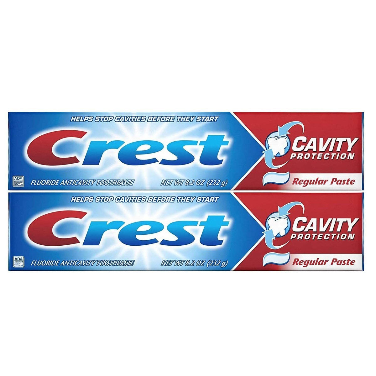Tube of Crest Cavity Protection toothpaste 8.2 oz (232 g) in a 2-pack