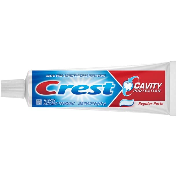 Back view showing Crest packaging and fluoride information