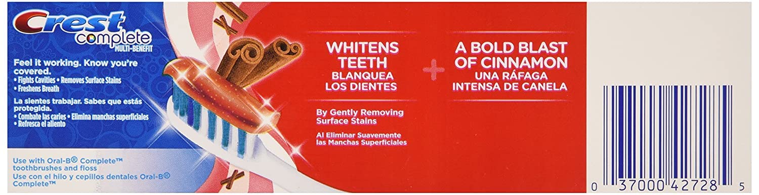 Crest Cinnamon Toothpaste packaging box and tubes